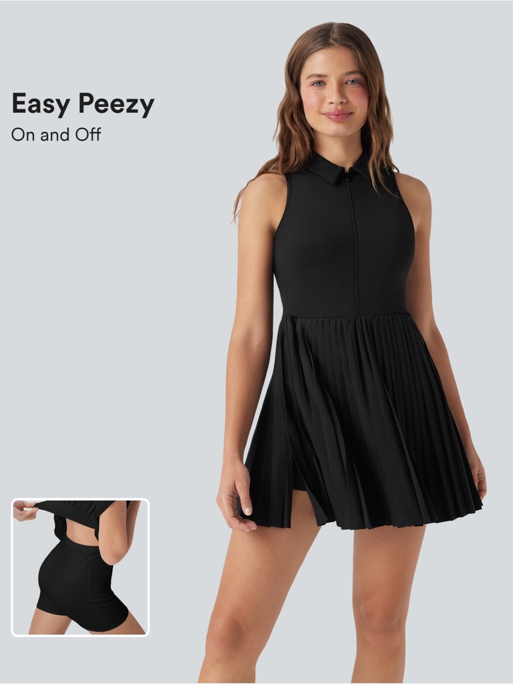 Breezeful Half Zipper Sleeveless 2 in 1 Pleated Tennis Active Dress - Easy Peezy